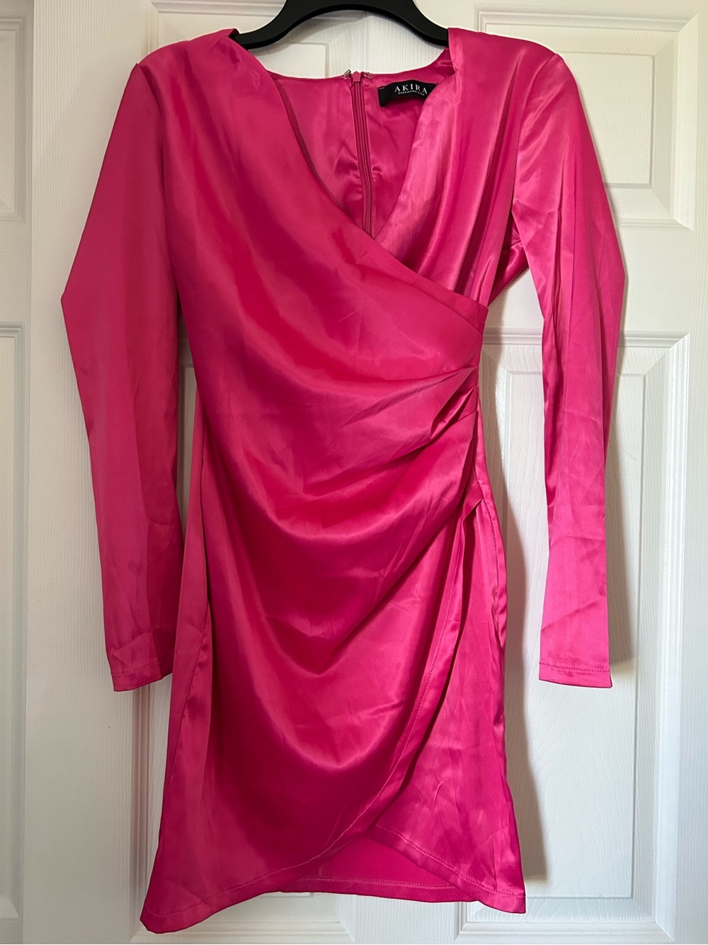 AKIRA Fuchsia Long-Sleeve Draped Wrap Dress